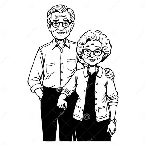 Grandma And Grandpa Fictional Characters Black And White Cartoon