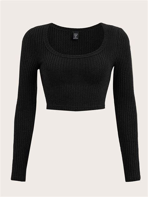 Shein Plus Waffle Knit Crop Tee