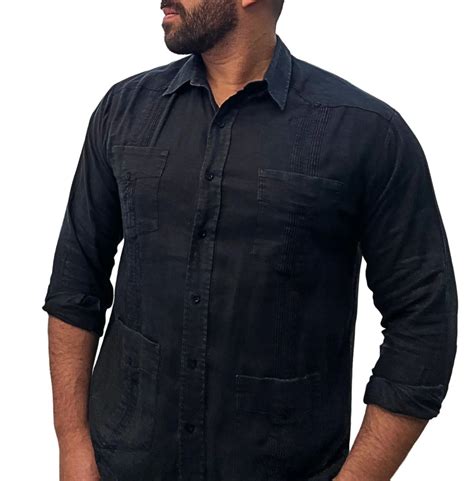 Camisa Guayabera Masculina Linho Preto Don Fernando