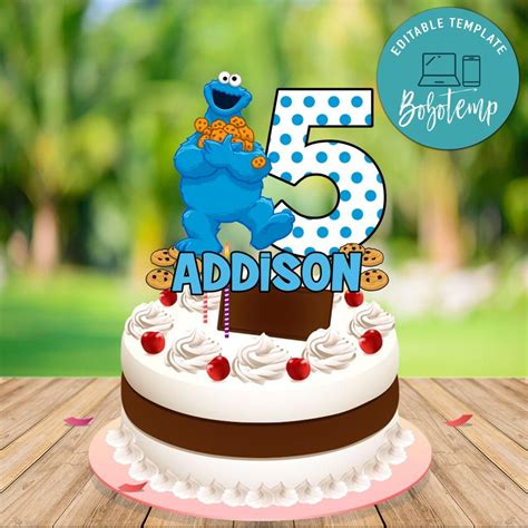 Cookie Monster Birthday Cake Topper Template Printable DIY | Bobotemp