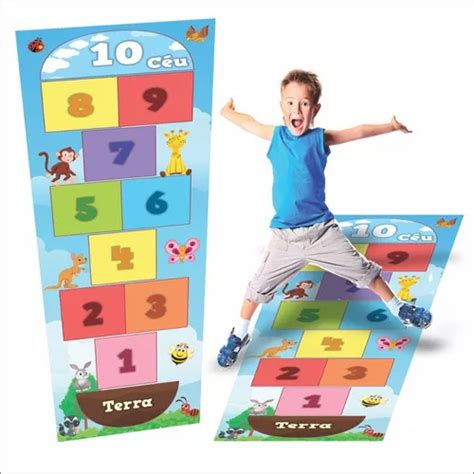 Tapete Lona Amarelinha Infantil Brincar 2 00x 60cm Parcelamento Sem Juros