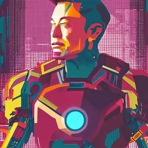 Futuristic Pop Art Poster Of Elon Musk In Iron Man Suit On Craiyon