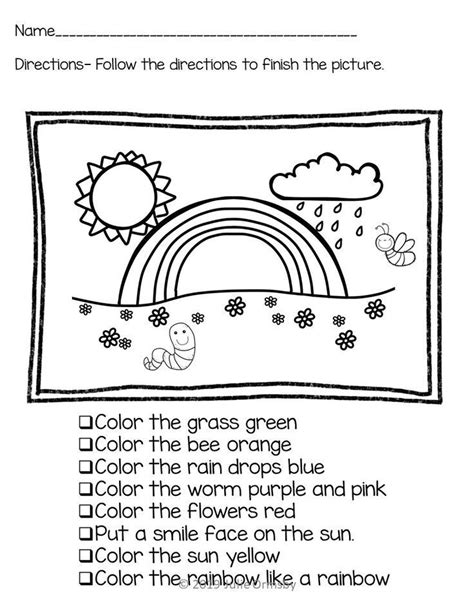 Following Directions Grade 1 Worksheet