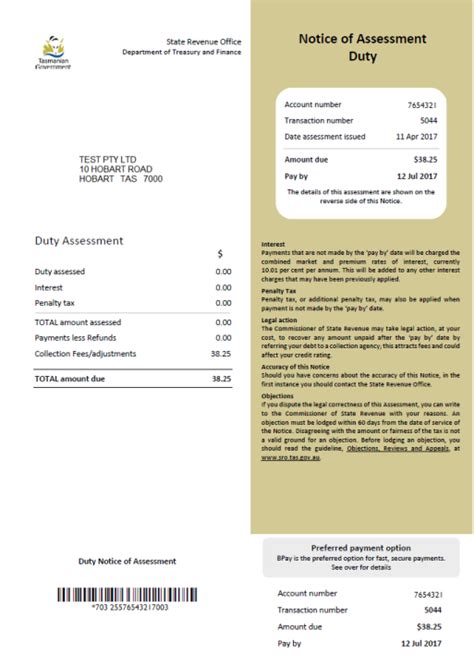 View A Duty Assessment Notice State Revenue Office Tasmania