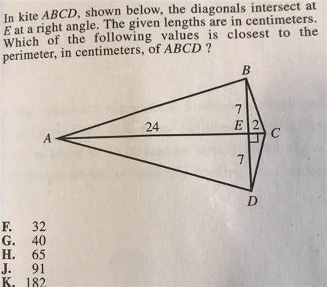 Solved In Kite Abcd Shown Below The Diagonals Intersect At Chegg