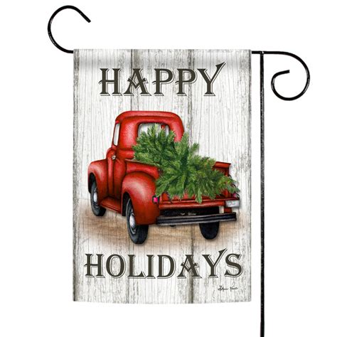 Toland Home Garden Red And Green Happy Holidays Red Truck Christmas