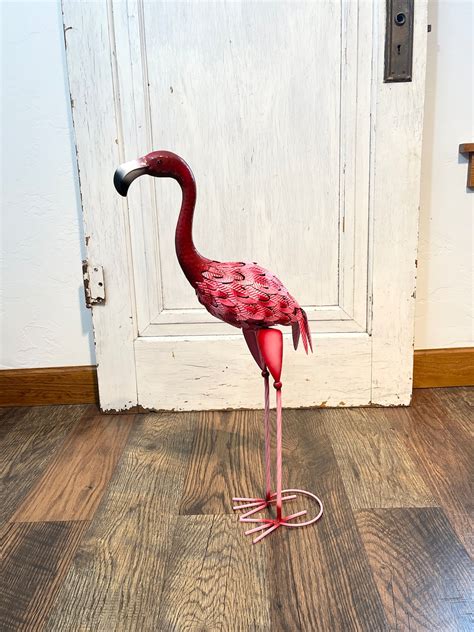 Metal Pink Flamingo Bird Statue Garden Stake Outdoor Garden Art Decor Em35 Etsy