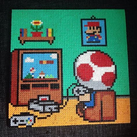 Toad Plays Toad Mario Hama Perler Bead Art By Operledittemarie Perler Bead Mario Diy