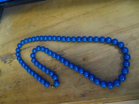 Mid Century 1950 S Blue Bead Necklace Vintage 30 P Gem