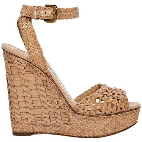 Tan Prada Woven Leather Wedge Sandals For Sale At Stdibs Tan Leather