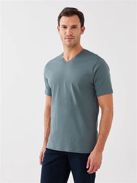 V Neck Short Sleeved Basic Combed Cotton Mens T Shirt S30114z8 H9d