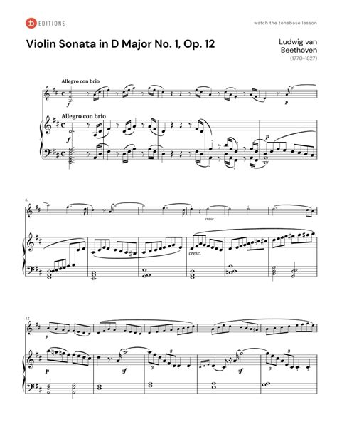 Beethoven Violin Sonata No 1 In D Major Op 12 Free Violin Sheet