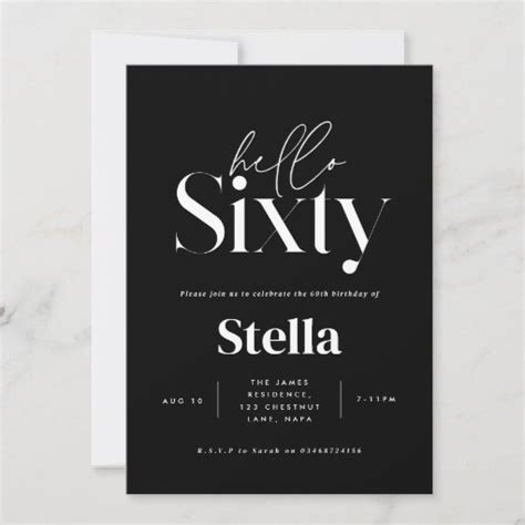 Modern Minimal Simple Black And White 60th Birthday Invitation Zazzle