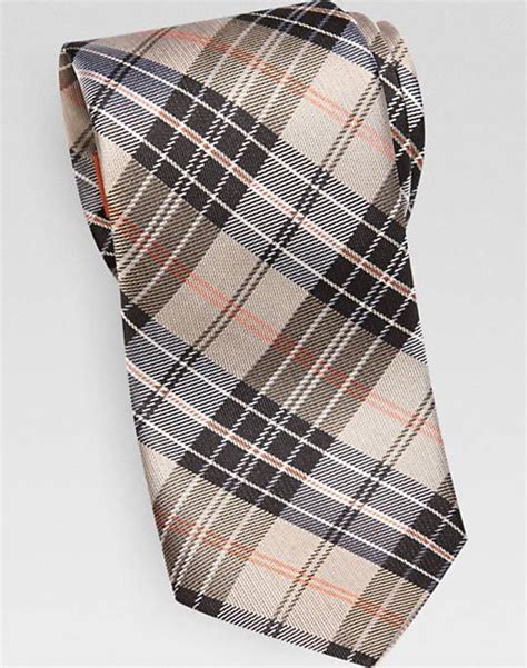 Egara Blue And Brown Plaid Skinny Tie Regular Length Ties Mens