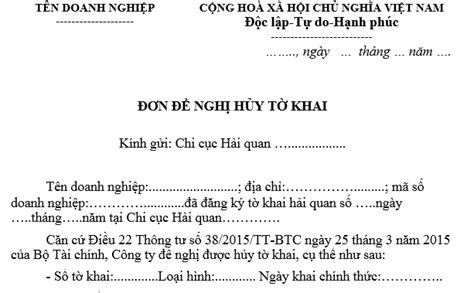 Mẫu công văn hủy tờ khai hải quan năm 2023