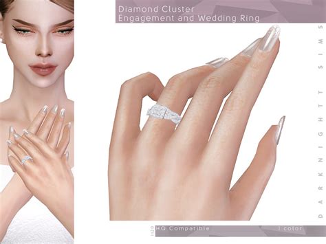 Diamond Cluster Engagement And Wedding Ring Found In Tsr Category Sims