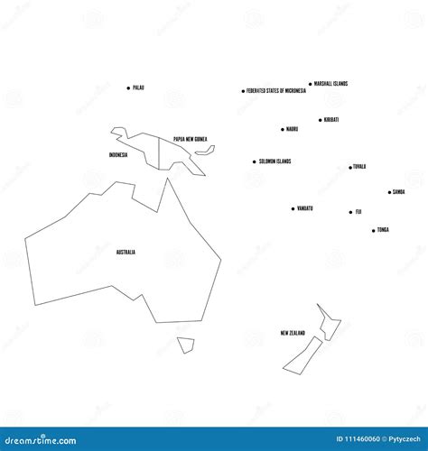 Mapa Pol Tico De Australia Y De Ocean A Esquema Negro Fino Simplificado