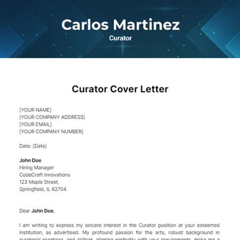 Free Curator Cover Letter Template Edit Online And Download