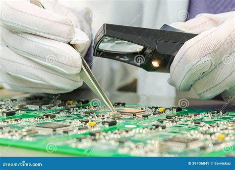 Quality Control Of Electronic Components On Pcb Stock Photo Image