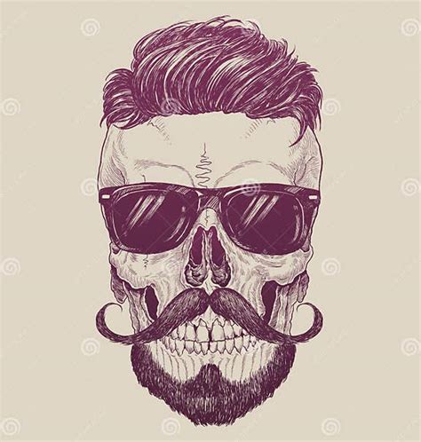 Hipster Skull With Sunglasses Hipster Hair And Mustache Stock Vector