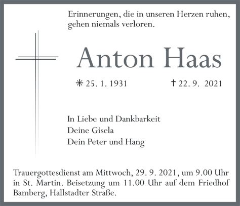 Anton Haas Traueranzeige Trauer InFranken De