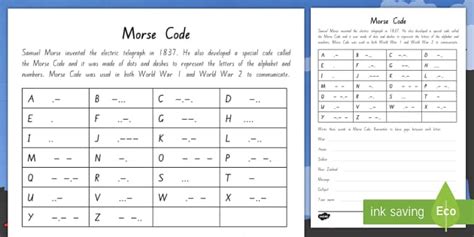 Morse Code Worksheet Pdf Pdf Ships Transport Worksheets Library