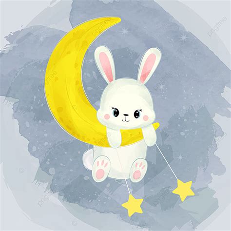 Moon Bunny Vector Png Images Cute White Bunny Playing With Moon And