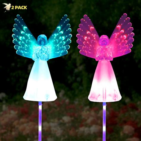 Rirool Solar Angel Lights 2 Pack Multi Color Changing Garden Stake