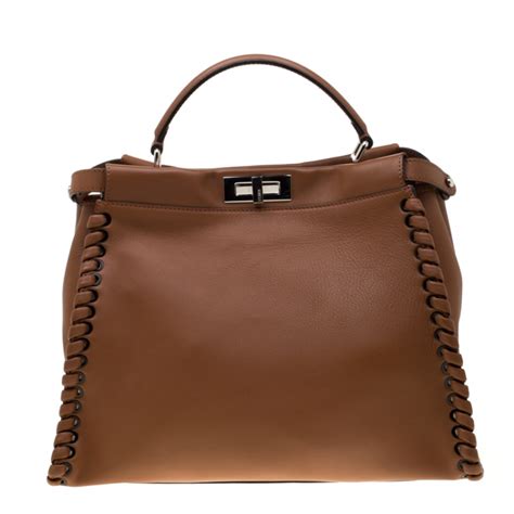 Fendi Brown Leather Large Lace Up Peekaboo Top Handle Bag Fendi The