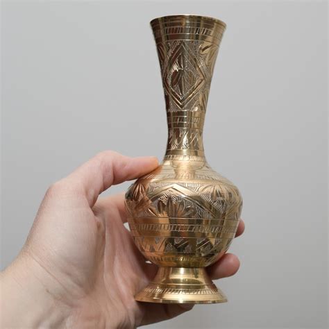 Vintage Ornate Brass Vase Vintage Etched Brass Vase Brass Vase Collectible Brass Vase India