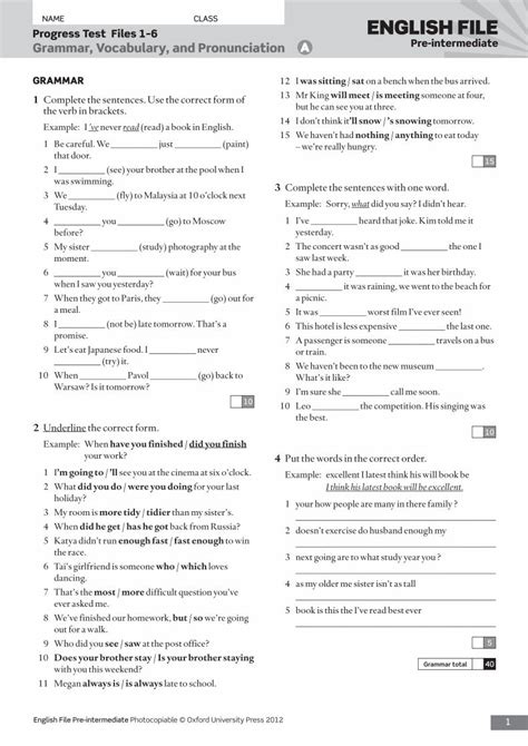 Pdf Name Class English File Progress Test Files 16 Ingleseoiesa2