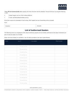 Fillable Online List Of Authorised Dealers Saxo Capital Markets Fax