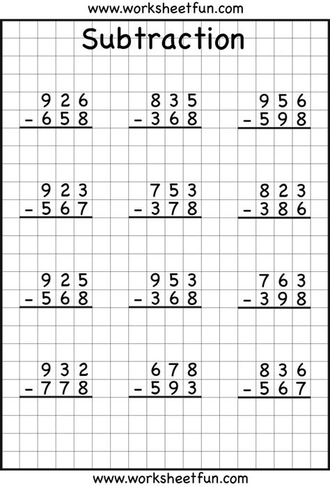 Digit Borrow Subtraction With Regrouping