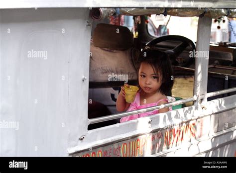 Young Girl In A Jeepney Manila Philippines Stock Photo Alamy