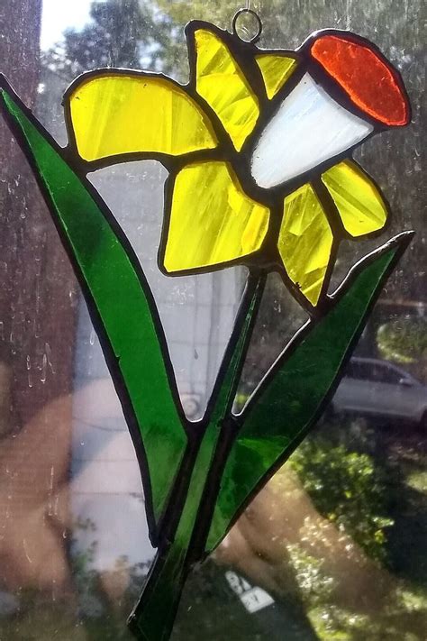 Handmade Stained Glass Flower Daffodil Suncatcher Etsy