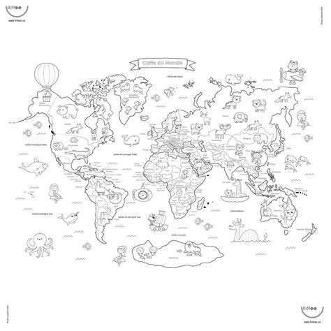 Carte Du Monde Fran Ais Nappe Colorier Pour Enfants Bimoo