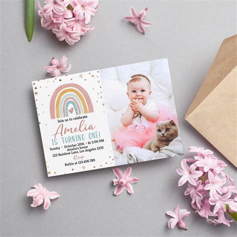 Editable Boho Rainbow Birthday Invitation Boho Girls Party Boho St