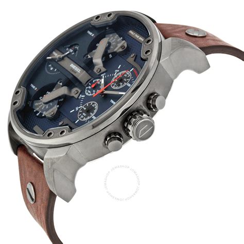 Diesel Mr Daddy Dual Time Chronograph Navy Blue Dial Leather Mens