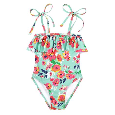 Icvfdpl Teen Swimsuits Girls One Piece Bikini Color Floral Print Rash Guard Beach Pool Poolside