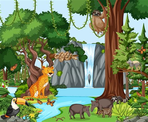 Rainforest scene with wild animals 2131507 Vector Art at Vecteezy