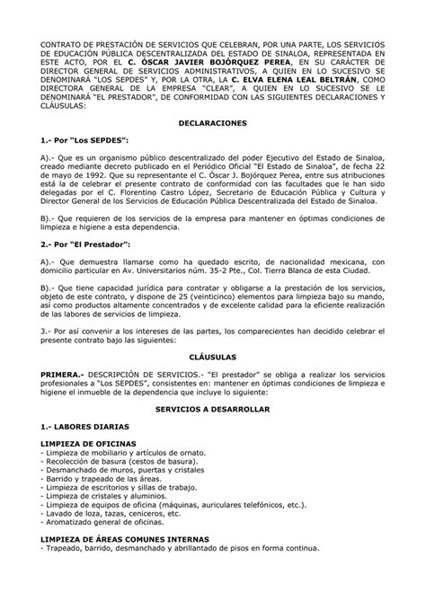 Contrato De Prestación De Servicios De Limpieza