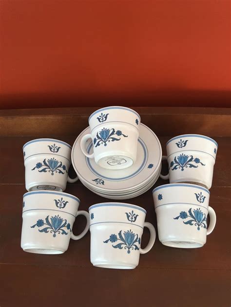 S Noritake Progression Blue Heaven Tea Cups With Matching