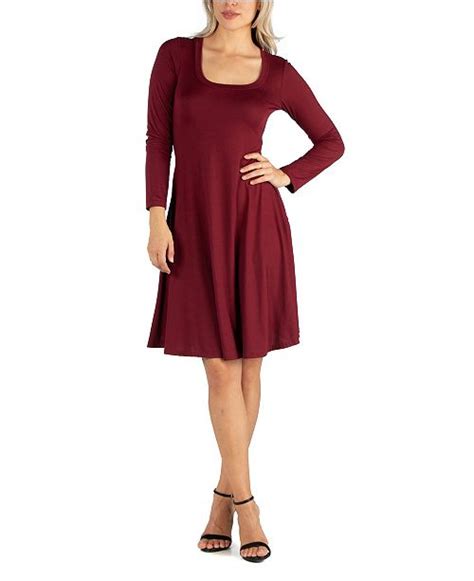 24seven Comfort Apparel Womens Long Sleeve Flared T Shirt Dress