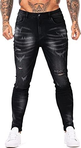 GINGTTO Mens Ripped Jeans Super Skinny Black Stretch Slim Fit Denim