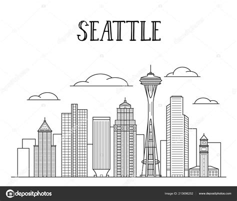 Seattle City Skyline Line Art Illustration Stock Vector Image by ...