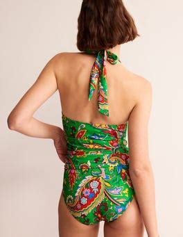 Levanzo Halter Swimsuit Kelly Green Paisley Azure Boden Uk