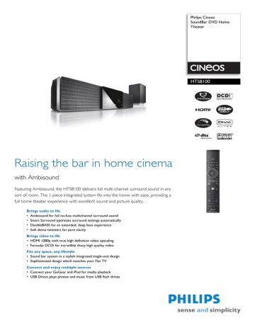 Philips Cineos Hts Soundbar Dvd Home Theater Datasheet Manualzz