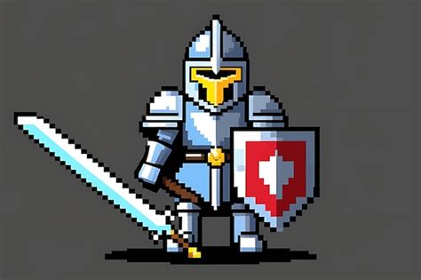 Premium AI Image A Pixel Art Knight With Helmet Sword And Shield