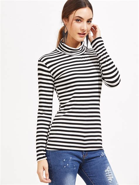 Ladies Black And White Striped Shirt Striped Tshirt Cotton Shirt