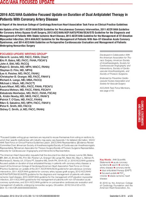 2016 Acc Aha Guideline Focused Update On Duration Of Dual Antiplatelet